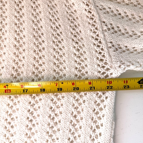 Lou & Grey Tipped Crochet  V-Neck Pocket Cardigan L Nautical Preppy Cotton - Picture 7 of 11